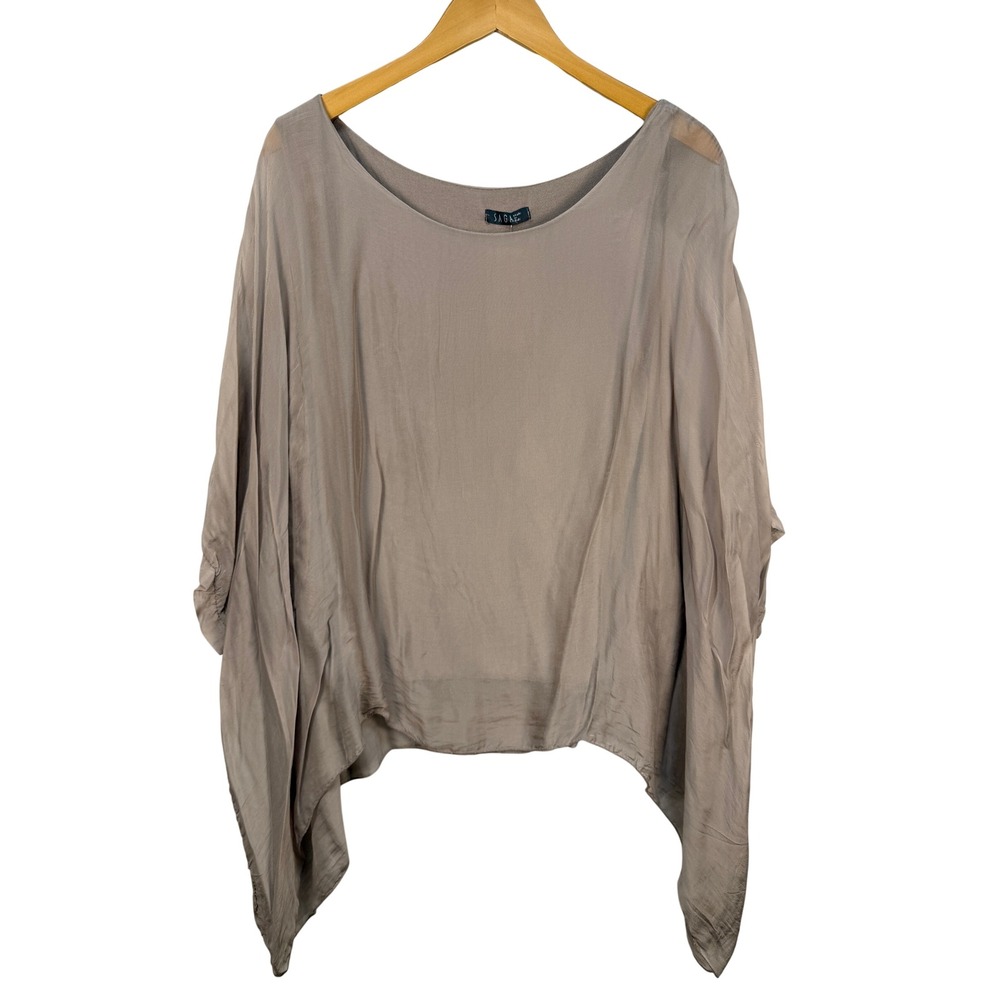 New SAGA Italy Silk Layered Sharkbite Hem Top Taupe Greige One Size